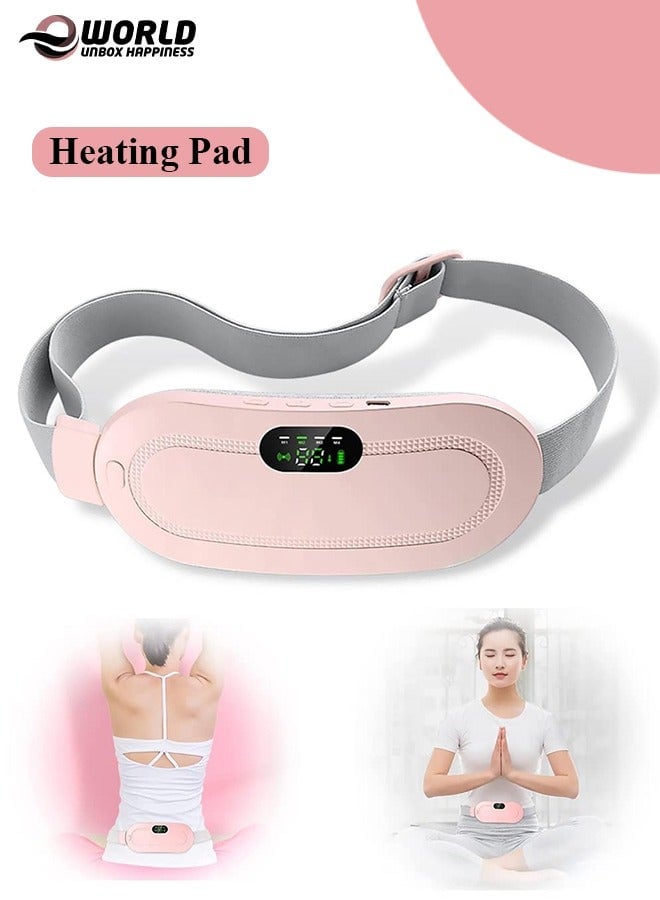 Eworld Portable Cordless Heating Pad for Period Cramps Relief, Rechargeable Electric Heat Belt with 3 Adjustable Heat Levels and 4 Vibration Modes, Perfect Gift for Women and Girls, Pink