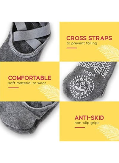 MEEGZ Three Pairs Socks by Meego for Women Non Slip Grips & Straps Sticky Grippers for Pilates Pure Barre