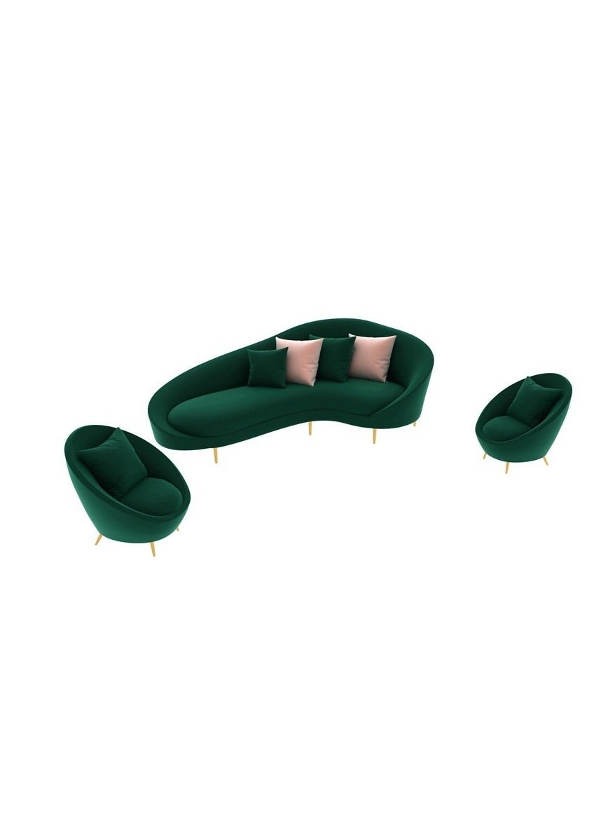 Modern Curved Shape Velvet Design Luxury Furniture Living Room Wedding Sofa Set 5 Seater Green 230X97X85