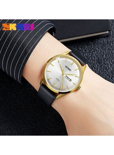 Men's 1991 Quartz Watch Leather Strap Waterproof Watch - Black