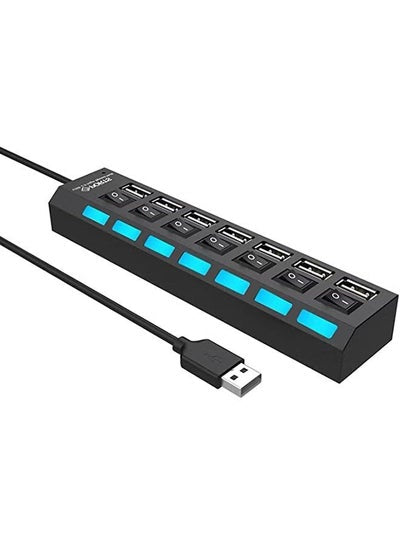 منفذ USB HUB بـ 7 منافذ 2.0 عالي السرعة مع مفتاح تشغيل/إيقاف ومحول مصباح LED