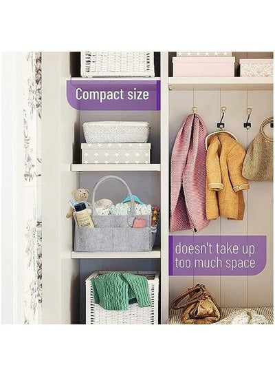 Mirfa Baby Diaper Caddy Organizer Tote Bag With Handle - Nursery Storage Bin for Changing Table | Portable Car Travel Organizer – Diaper Organiser (Grey)