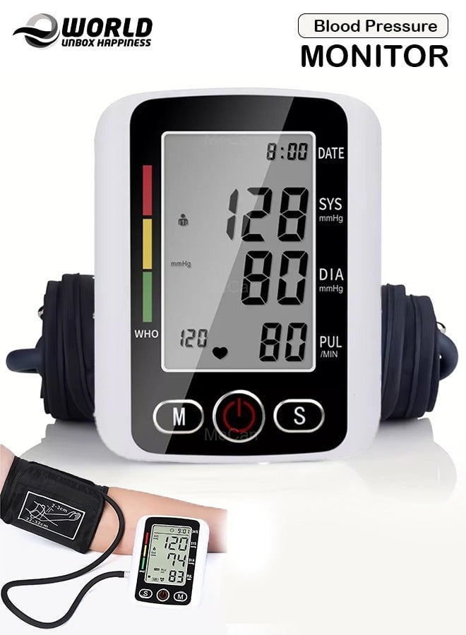 Digital Upper Arm Blood Pressure Monitor, Professional Heartbeat Tonometer with Adjustable Cuff, Accurate Readings, IHB Detection and Memory for 2 Users (99 Sets), Portable Health Care Device for Home Use