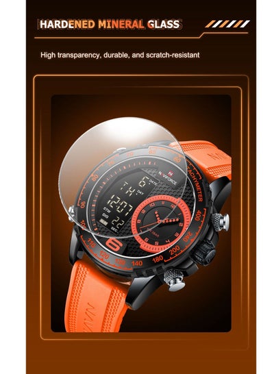 NAVIFORCE NF9199T للرجال موضة فاخرة من مادة TPU حزام ساعة كوارتز شاشة LCD مؤشر مضيء ساعة كوارتز مقاومة للماء
