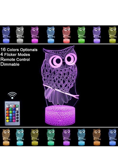 Owl Night Light for Kids 3D Optical Illusion Light 16 Colour Changing Night Lamp with Remote Control Bedside Lamp  Birthday Gifts for Children and Adult