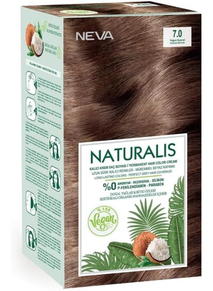 NEVA Naturalis Permanent Hair Dye Set, Vegan,100% Gray Coverage, Organic, No Harmful Chemicals, GMO-Free, Long-Lasting Shine - INTENSE BLONDE - 7.0