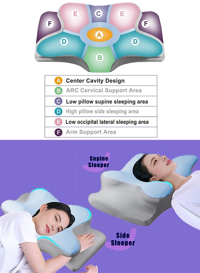 Pack of 2 Memory Foam Butterfly-Shaped Cervical Pillow for Shoulder and Neck Pain Relief, Ergonomic Orthopedic Support for Side, Back, and Stomach Sleeping, Washable Cover & 2 Sleeping Eye Masks Include
