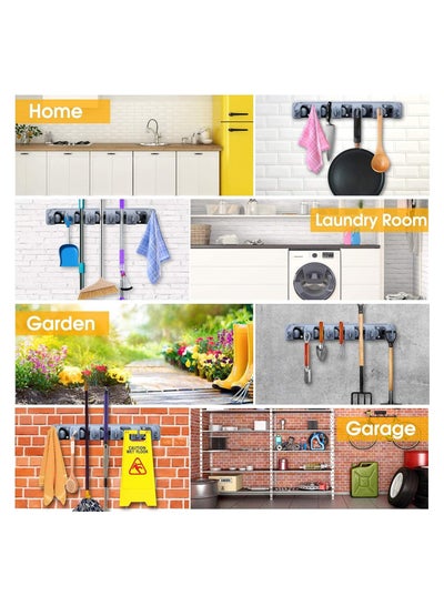 4 Slots Mop Broom Holder Wall Mounted Kitchen Hanging Garage Utility Tool Organizers and Storage Rack For Commercial Bathroom Laundry Room Closet Gardening