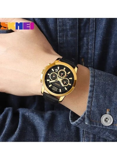 SKMEI Men Quartz Watch Three Dial Wristwatch Leather Strap Waterproof Watch Fashion Business Style For Men 1989