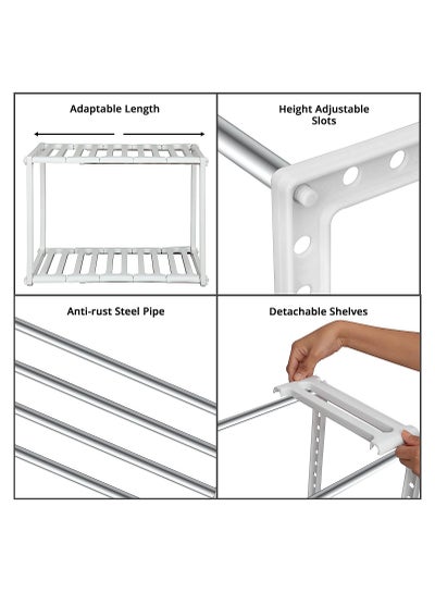 Under Sink Storage Organizer Rack - 2-Tier Stainless Steel Adjustable Expandable Tawa Holder with Detachable Shelf & Rust Proof Steel Pipe for Kitchen -(50 cm to 70 cm Height Adjustable Size)