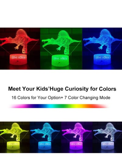Multicolour Dinosaur Night Light for Kids Dinosaur Light with Touch and Remote Control 16 Color Changing Dimmable Spinosaurus Lamp Dinosaur Toys for 3 4 5 6 7 8 9 Year
