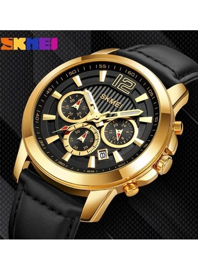 SKMEI Men Quartz Watch Three Dial Wristwatch Leather Strap Waterproof Watch Fashion Business Style For Men 1989