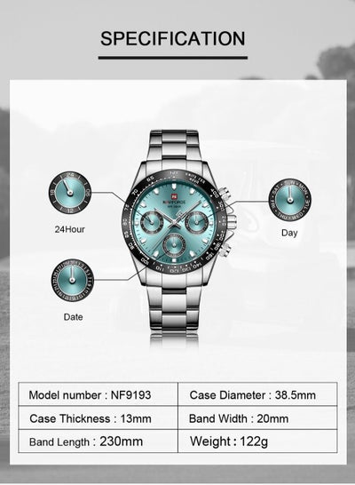 NAVIFORCE Mens/Womens Fashion Multifunction Watches Quartz Analog Stainless Steel Waterproof Watch NF9193