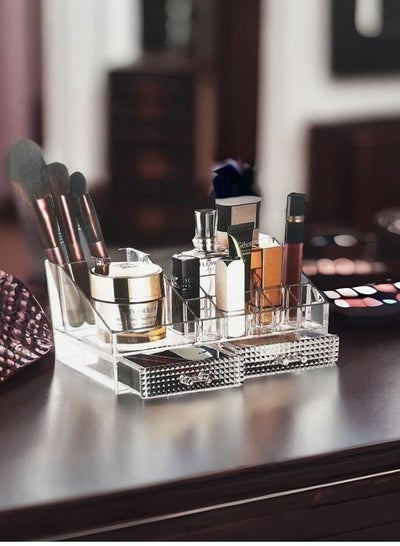 Makeup Organizer, Clear Acrylic Cosmetic Organizer Makeup Holder Display Jewelry Storage, Bathroon,Office Use, Case 2 Drawer For Lipstick Liner Brush Holder Black (Clear)
