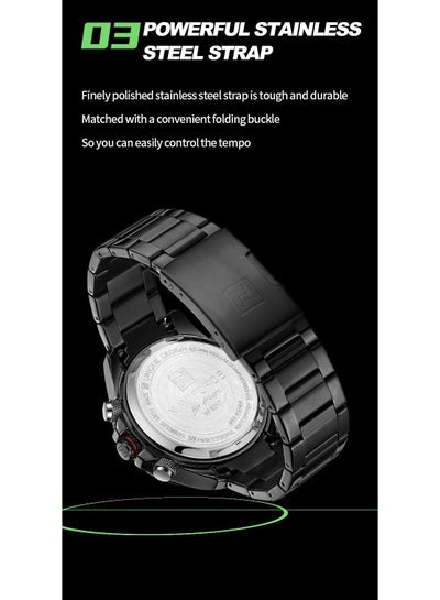 ساعات رياضية رجالية NAVIFORCE NF9217 رقمية تناظرية كوارتز مقاومة للماء متعددة الوظائف عسكرية من الفولاذ المقاوم للصدأ للرجال باللون الأسود