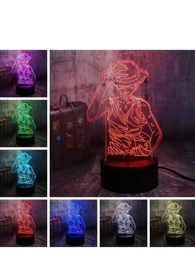 Multicolour 3D Anime Night Light Of 16 Colors With Remote Control Desk Lights Illusion LED Nightlights One Piece Luffy Hat 16 Color Changing Lampara For Xmas Gift