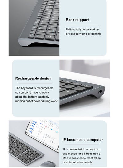 Full size Rechargeable 2.4G Wireless & Bluetooth Keyboard Mouse set for PC Laptop Desktop iMac iPad iPhone