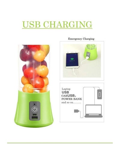 Portable Wireless Rechargeable 4 Blades USB Electric Blender Juicer Cup Plastic Fruit Grinder 380ml Juice Bottle Mini Automatic Smoothie Cider Device (Green)