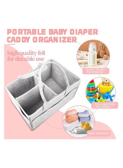 Mirfa Baby Diaper Caddy Organizer Tote Bag With Handle - Nursery Storage Bin for Changing Table | Portable Car Travel Organizer – Diaper Organiser (Grey)