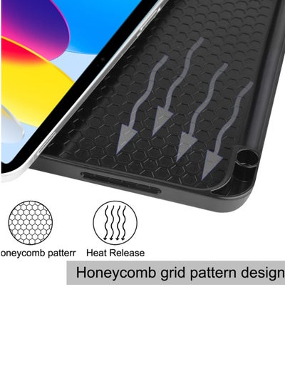 iPad 10th Generation Case 10.9 Inch 2022 Slim Tri-fold Stand Soft Back with Pencil Holder for iPad 10th Gen Support Touch ID Auto Sleep/Wake and Honeycomb Grid Cushion Design