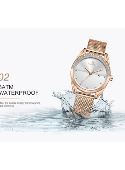 NAVIFORCE Luxury Fashion Simple Diamond Women Watch Stainless Steel Waterproof Wristwatches with Date NF5015