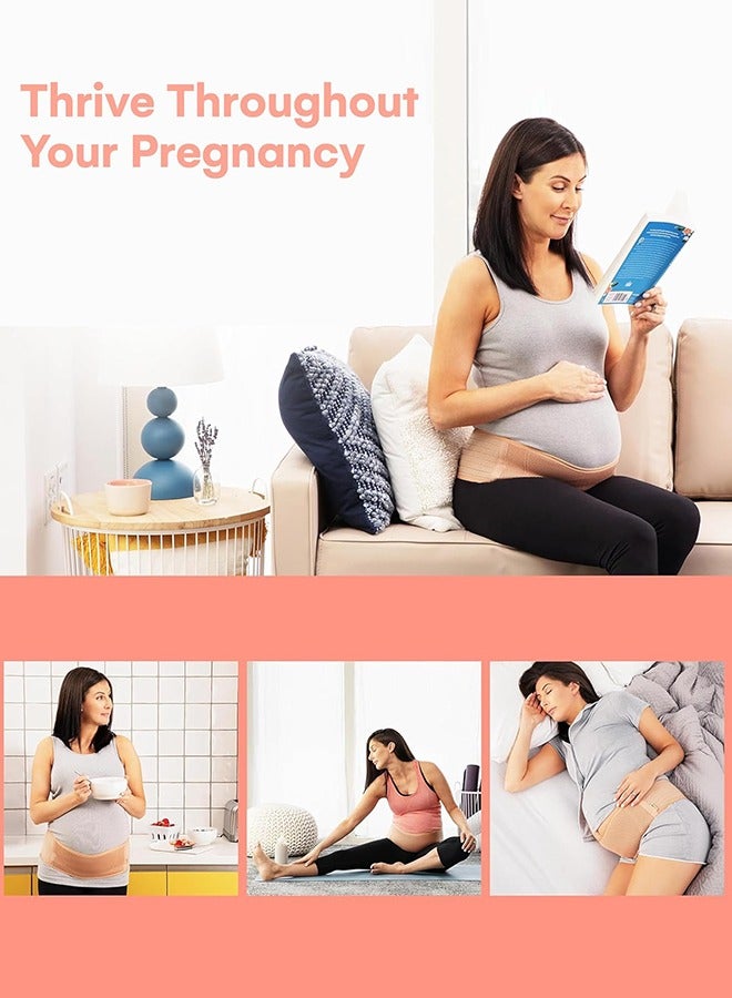 Eworld Maternity Belly Support Band for Pregnant Women, Essential Pregnancy & Postpartum Belt for Abdomen, Pelvic, Waist, and Back Support, Improves Posture, and Aids Postpartum Recovery (Beige)