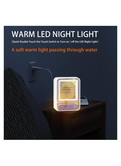Small Personal Desk Fan with Mist Spray,LED Night Light,Electric Battery Operated Water Misting Fan,USB Rechargeable Portable Quiet Mini Desktop Table Cooling Fan for Office,Camping,Indoor,Outdoor