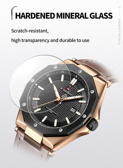 NAVIFORCE 9200 Men's Watch Fashion Casual Polygon 3ATM Waterproof Quartz Leather Clock