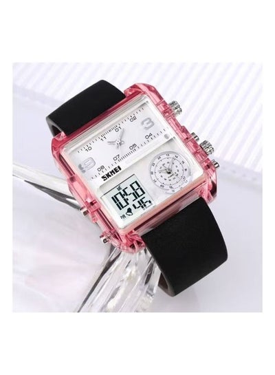 Men's 2021  Transparent Case Square Digital Watch Three Dials Wrist Watch - Black