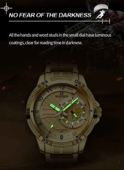 NAVIFORCE ساعات رجالية بسيطة موضة الفولاذ المقاوم للصدأ التقويم المزدوج عرض مقاوم للماء كوارتز ساعة اليد NF9206