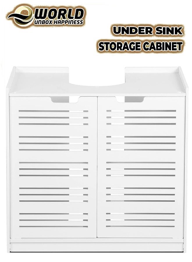 Eworld White Double Door under Basin and Sink Storage Cabinet, Space-Optimized Cupboard and Waterproof Vanity Storage Solution for Modern Bathroom and kitchen