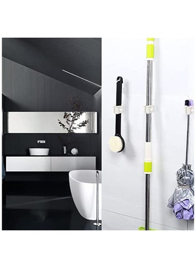 Mop and Broom Holder Wall Mount 4 pack Broom Gripper Strong Hold Self Adhesive No Drilling Super Anti-Slip Broom and Dustpan Hanger for Home Kitchen Garden Garage Storage Systems Multi-color white