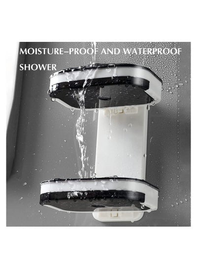 Double Soap Dish with Draining Tray Wall Hanging Shower Soap Cases Self Adhesive Soap Dish for Home Bathroom Shower Supplies