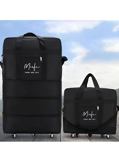 Expandable Extra Large Travel Oxford Duffel bag, Duffle bag, or kit bag with Wheels Waterproof Lightweight Traveling Foldable Suitcase Black Central Hardside Expandable Luggage With Spinner Wheels