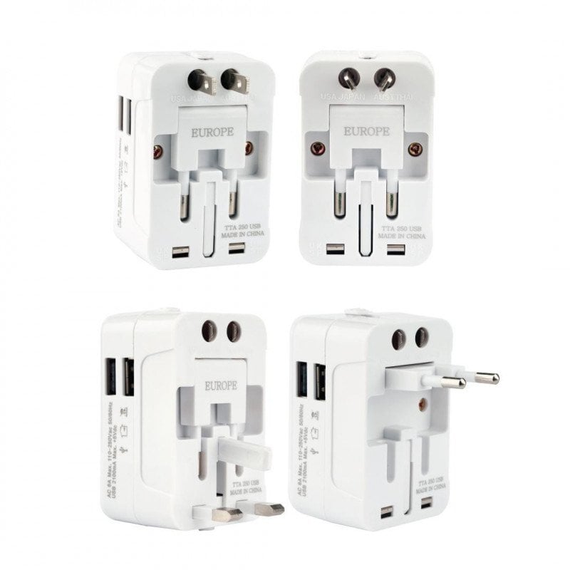 Terminator brand Multi Pin Travel Adaptor With Universal Socket & 2 USB 2.1A