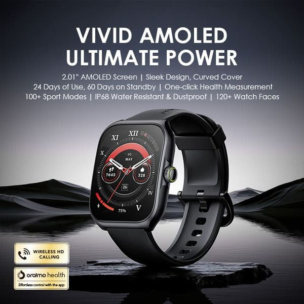Oraimo 2.01 Inches Nova AM Smartwatch with AMOLED Display & Fitness Suite – Light Chrome