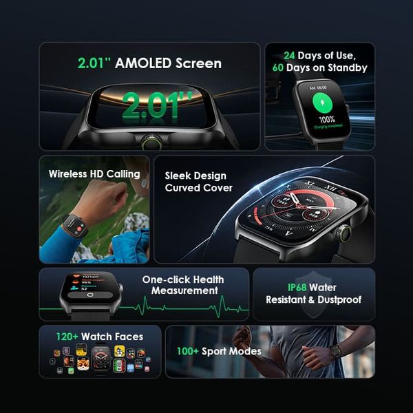 Oraimo 2.01 Inches Nova AM Smartwatch with AMOLED Display & Fitness Suite – Light Chrome