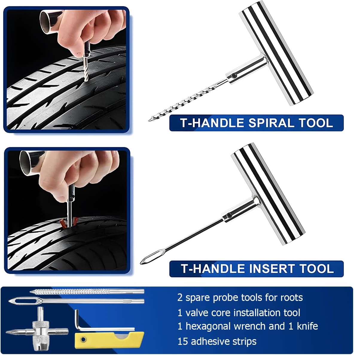 22Piece Car Tyre Repair Kit Car Tyre Bicycle Repair Kit Puncture Kit Tubeless Car Tyre Repair Kit Car Puncture Set Tyres
