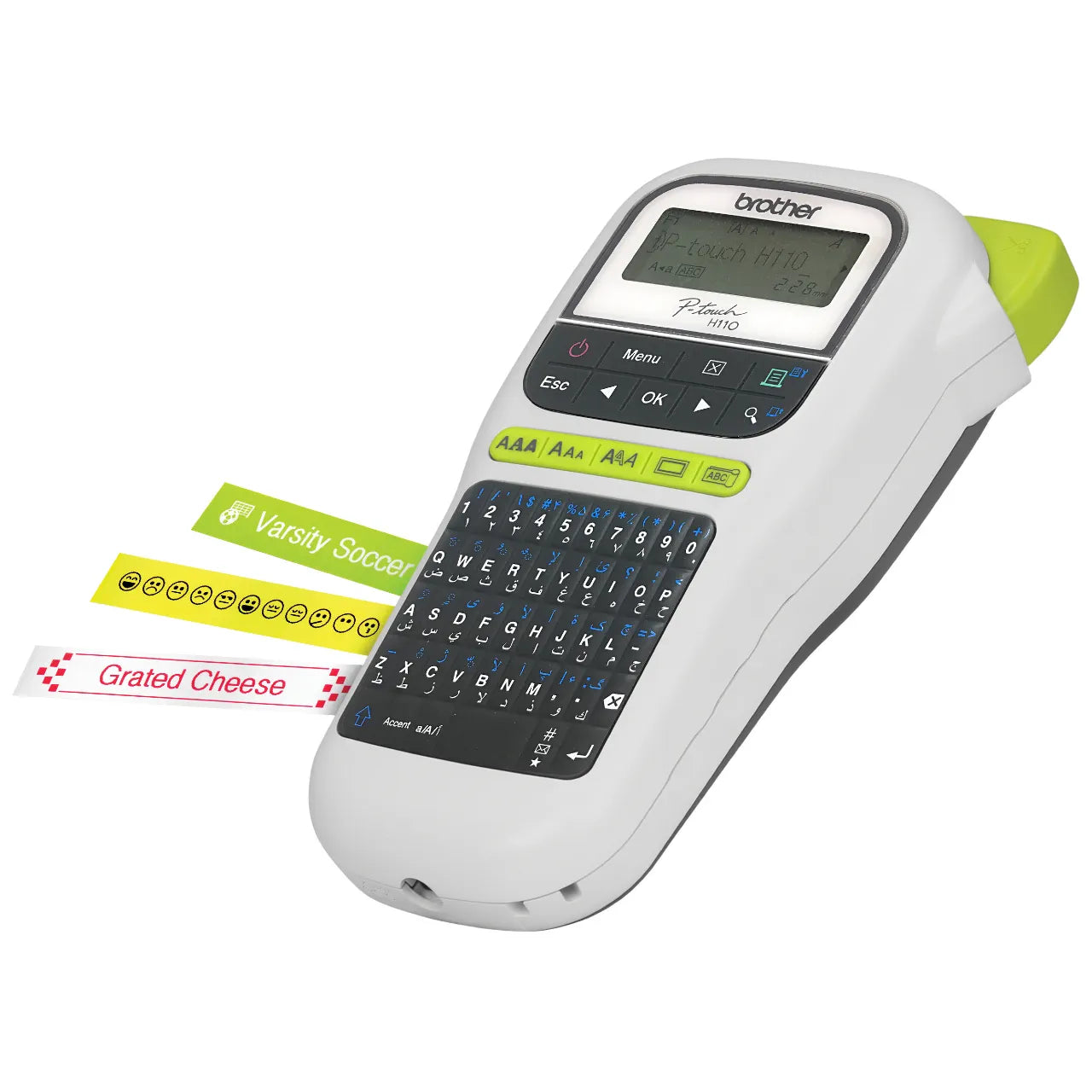 آلة وضع العلامات Brother P-Touch H 110 مع شريط علامات TZe-621 أسود على أصفر مقاس 9 مم × 8 م أبيض