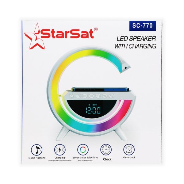 StarSat SC-770 LED Speaker a multifunctional device combining high-quality audio, 15W fast wireless charging, and a sleek modern design