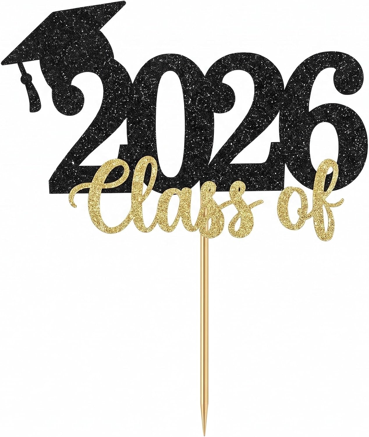 Mirfa Graduation Cake Topper – Black & Gold Glitter Cap Design, Reusable Party Decoration for Graduation Cakes & Dessert Tables