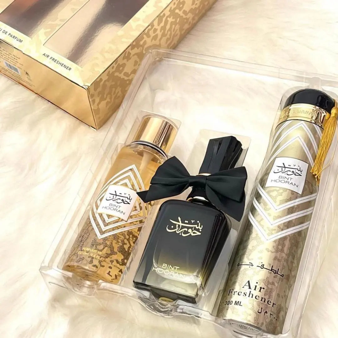 بنت حوران (مجموعة هدايا) عطر 100 مل + معطر للجسم 250 مل + معطر جو 300 مل 