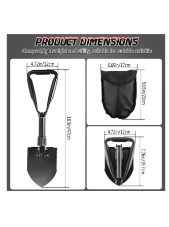 Portable High Carbon Steel Folding Shovel Lightweight Mini Shovel for Camping Hiking Car Emergency and Home Gardening