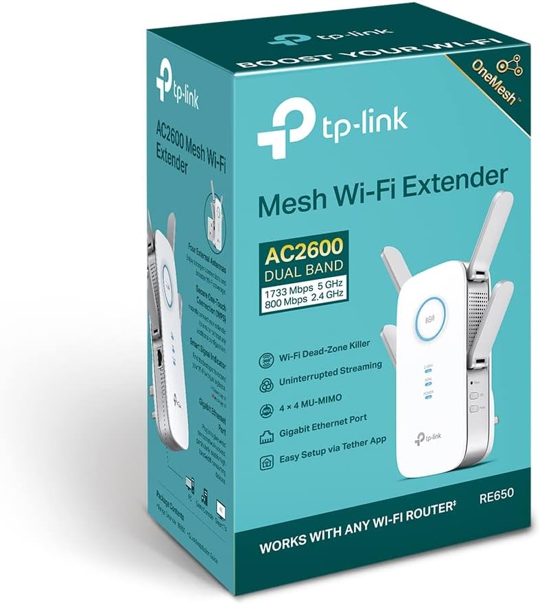 Mesh WiFi Range Extender AC2600 Dual Band Wi-Fi Router RE650 White