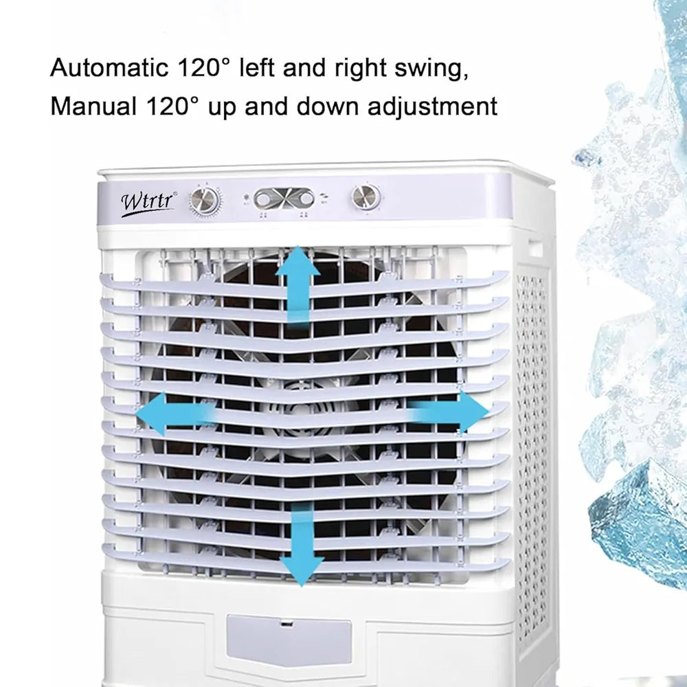 60L Commercial Air cooler,Outdoors Water-Cooled Moving Air Cooler, Home Air-Conditioning Fan, 3-In-1 Evaporative Air Cooler, 3-Speed Adjustment, Wide-Angle Air Supply,