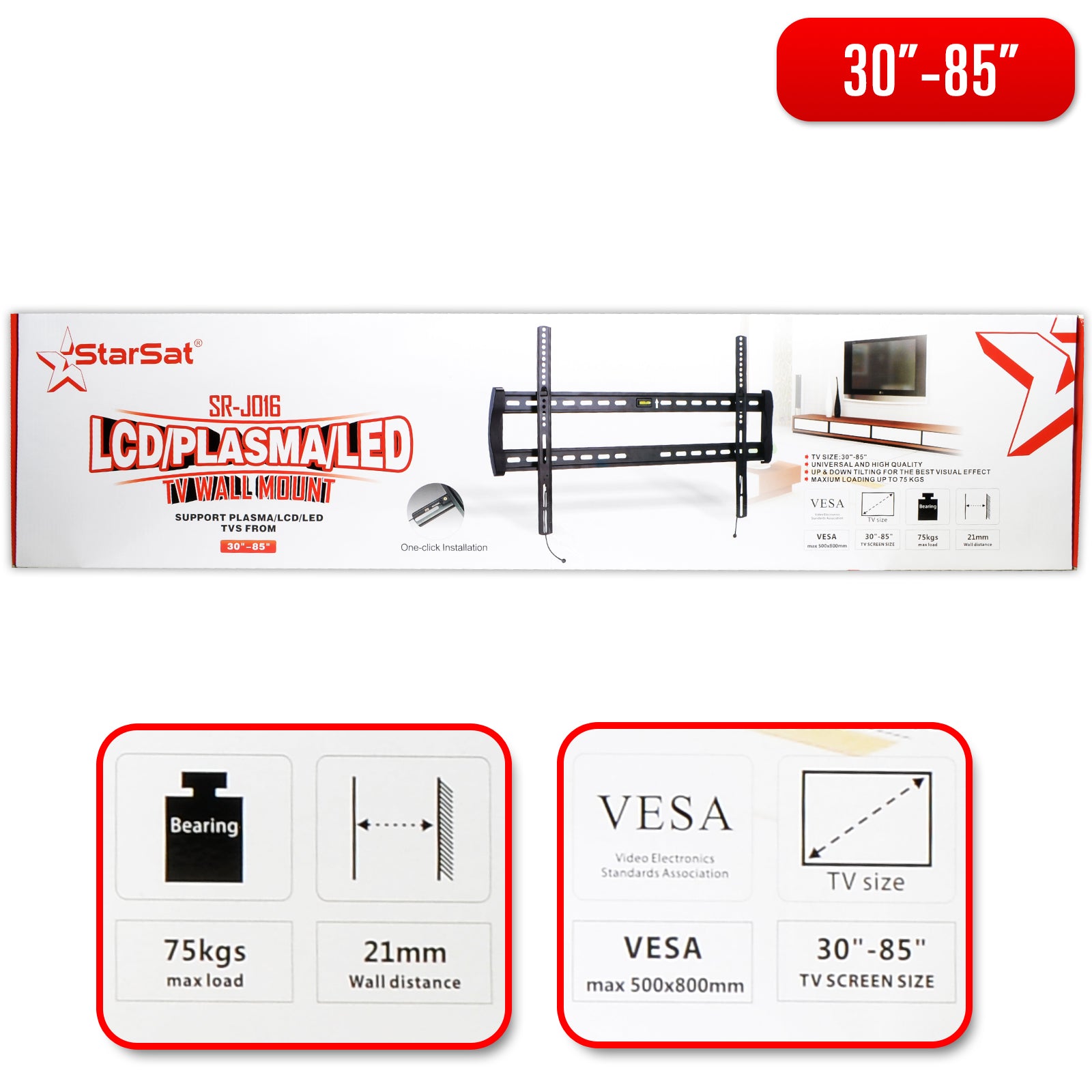 StarSat-J016 Universal LCD, Plasma, LED TV Wall mount 30" - 85" TV
