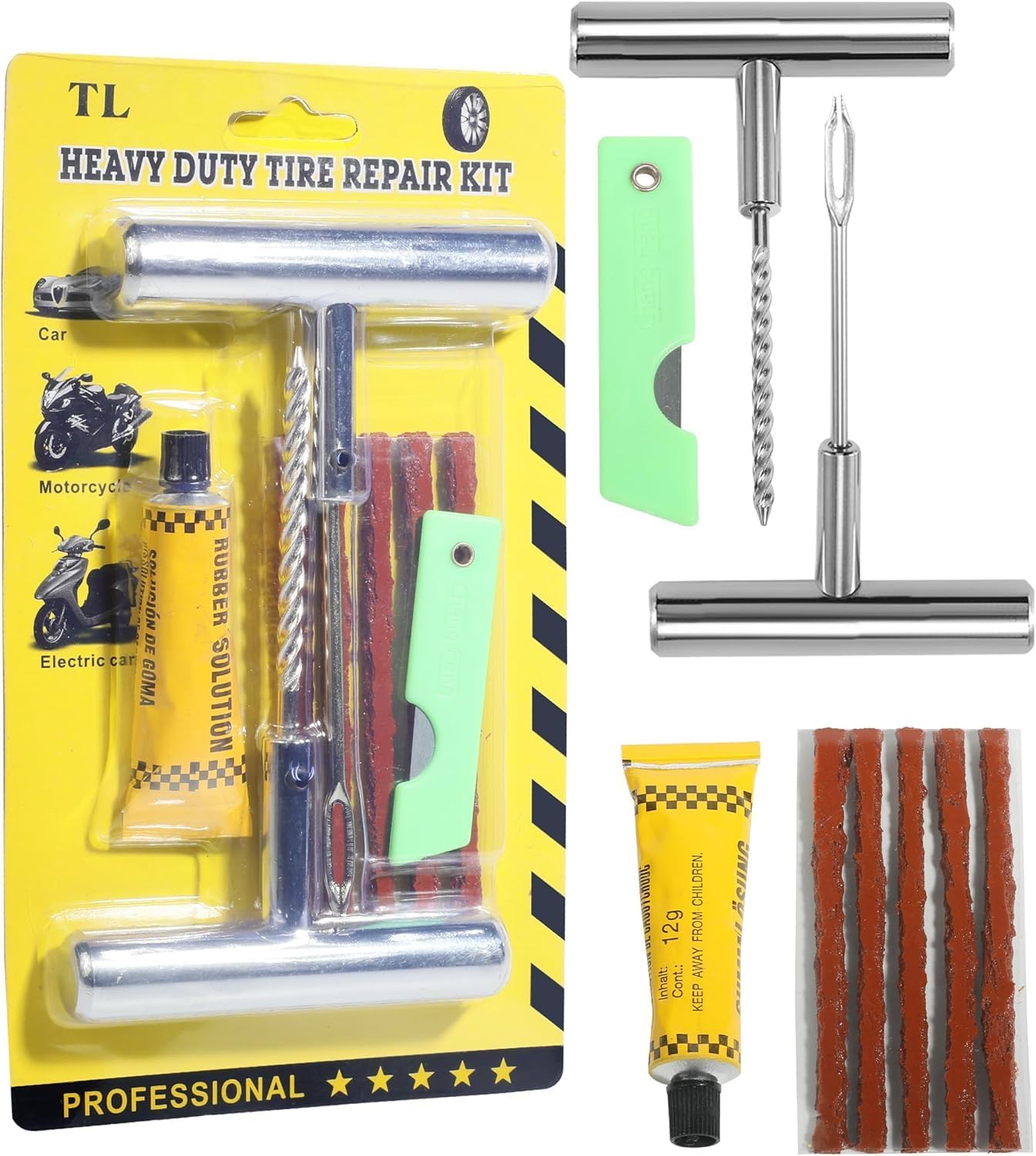 Universal Heavy Duty Tubeless Blowout Repair Emergency Tire Repair Fixing Kit Car Truck Motorcycle Tool Kit