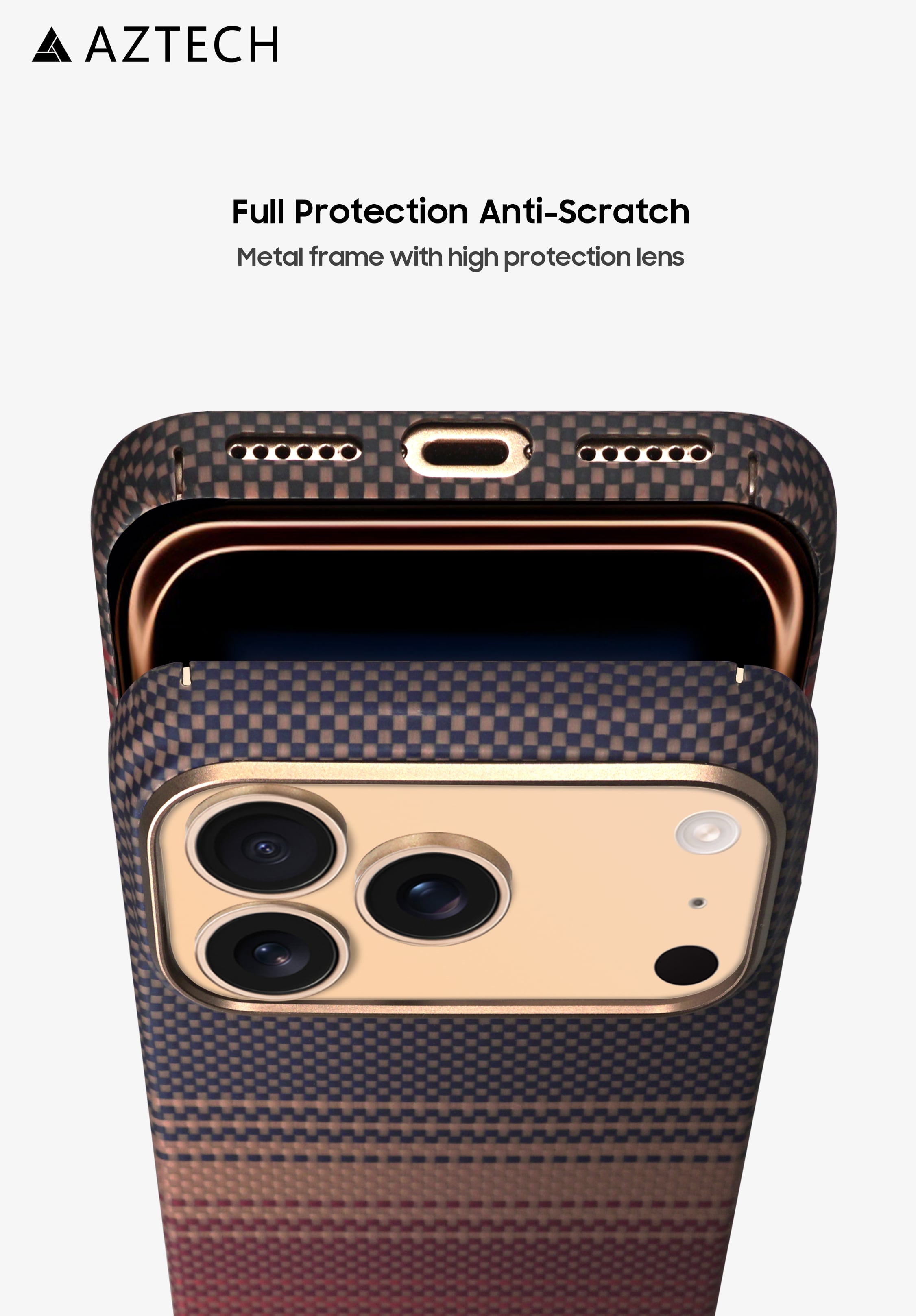 AZTECH Kevlar Ultra-Slim Aramid Fiber Woven Cover with a Caseless Feel Thin, Light & Protective (Carbon Fiber, Sunset, iPhone 17 Pro) - Sunset