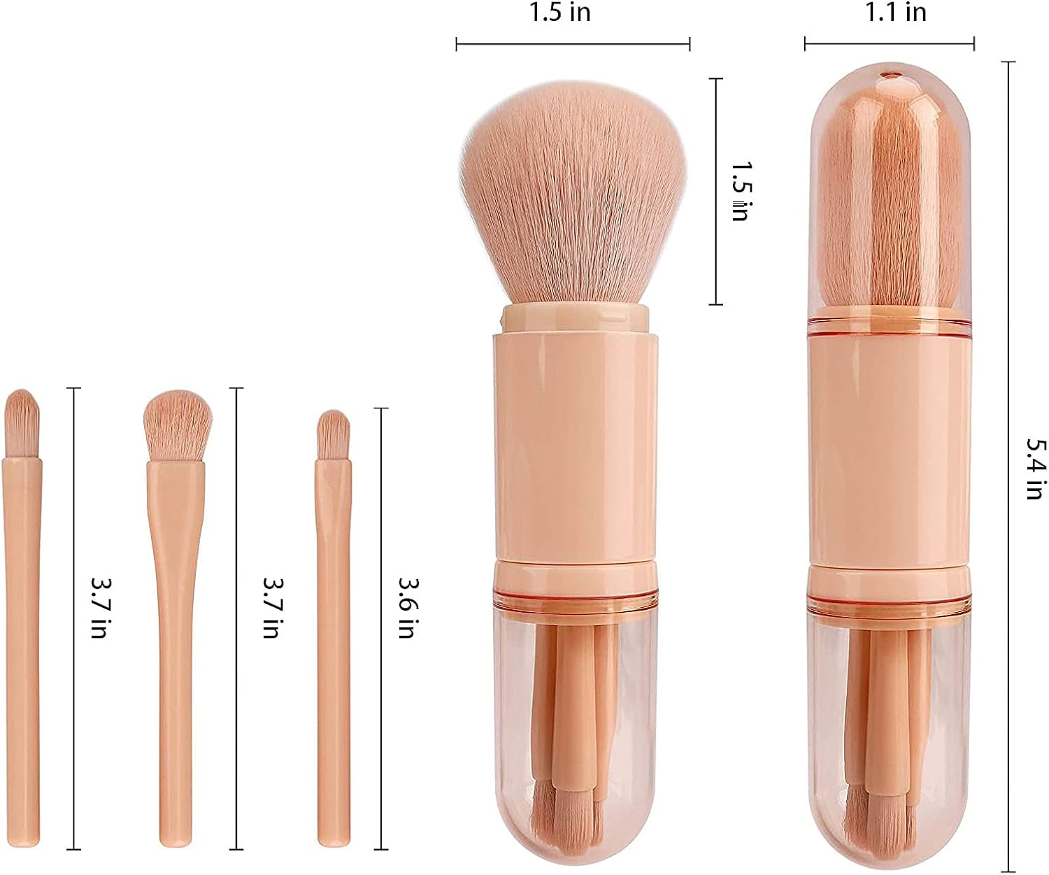 Portable 4 In 1 Telescopic Makeup Brush With Makeup Brush Cleaner Box, 4pcs Mini Makeup Brushes for Foundation Face Eye Makeup-Travel-Highlight Brush Eyeshadow Brush Foundation