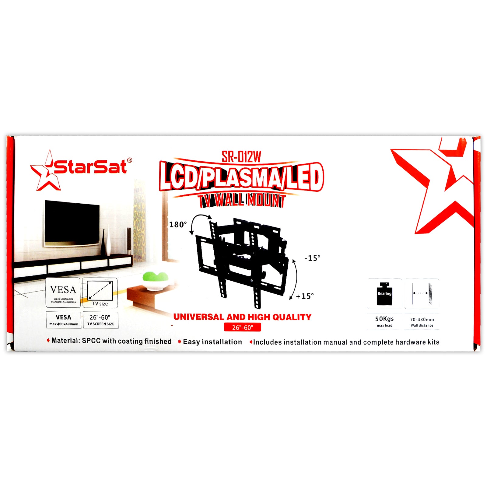 StarSat-012W Universal LCD, Plasma, LED TV Wall mount 26" - 60" TV